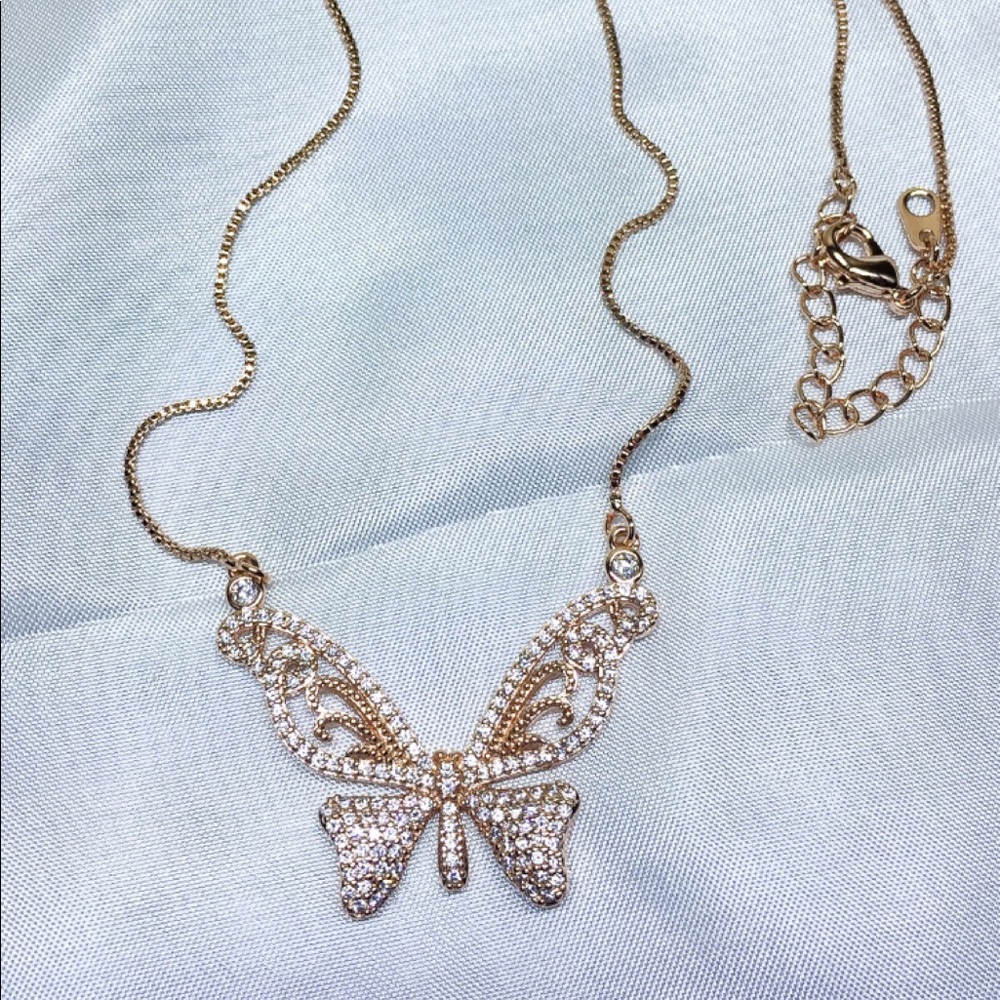 Gold diamond butterfly necklace
